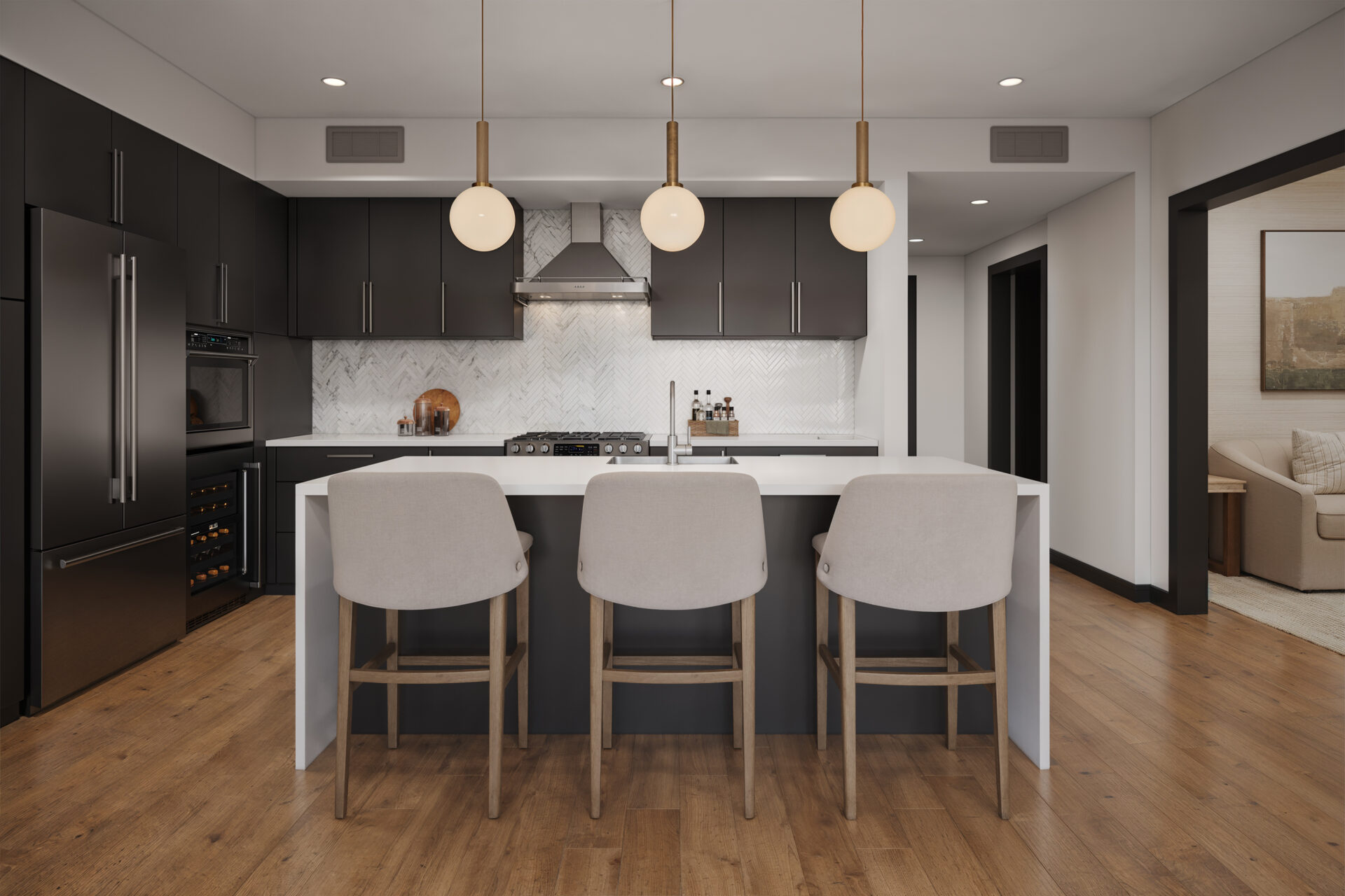 Finish Package B kitchen at The Henry with engineered hardwood flooring and Bosch appliances