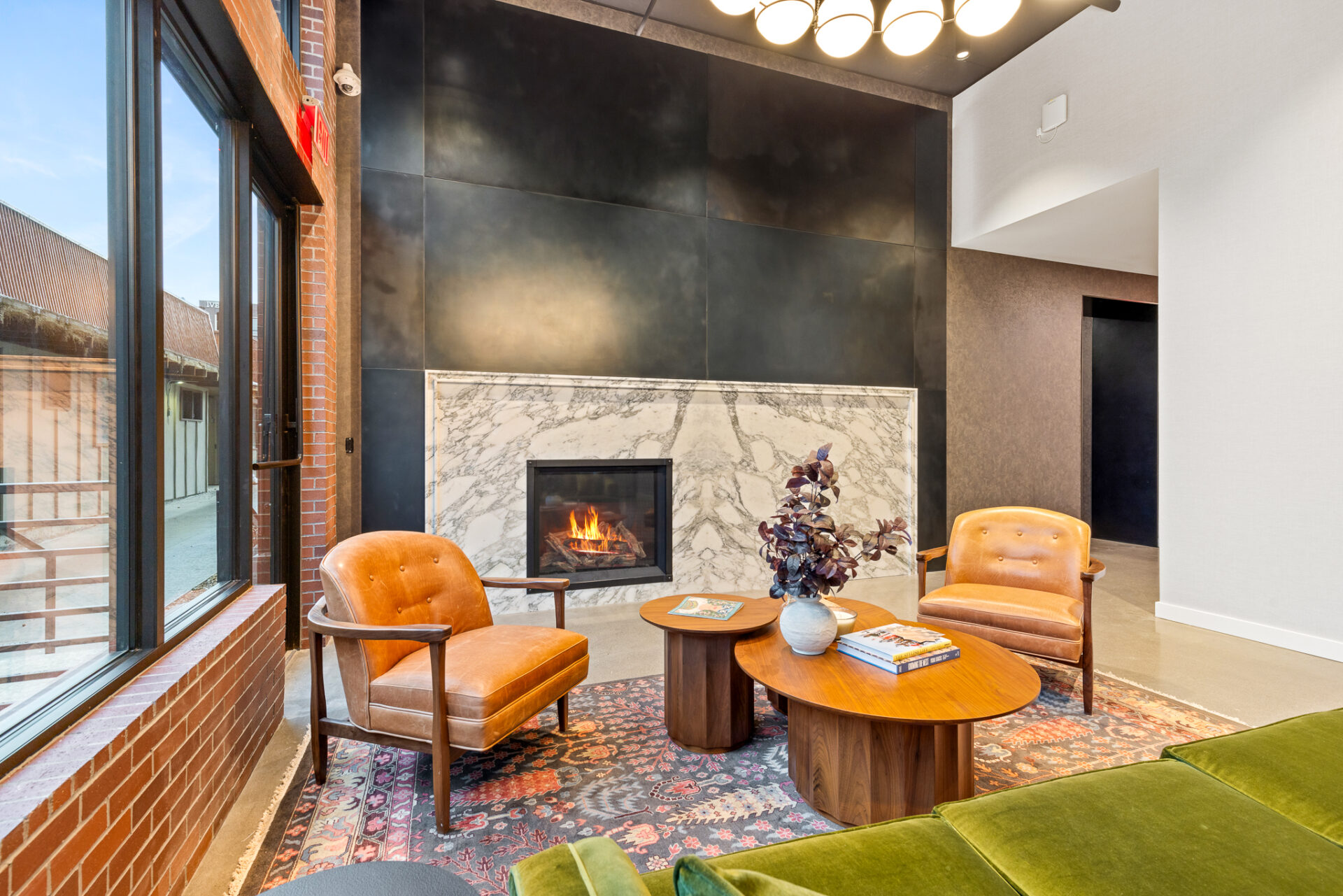 Resident lobby and fireplace lounge at The Henry Bozeman luxury condominiums